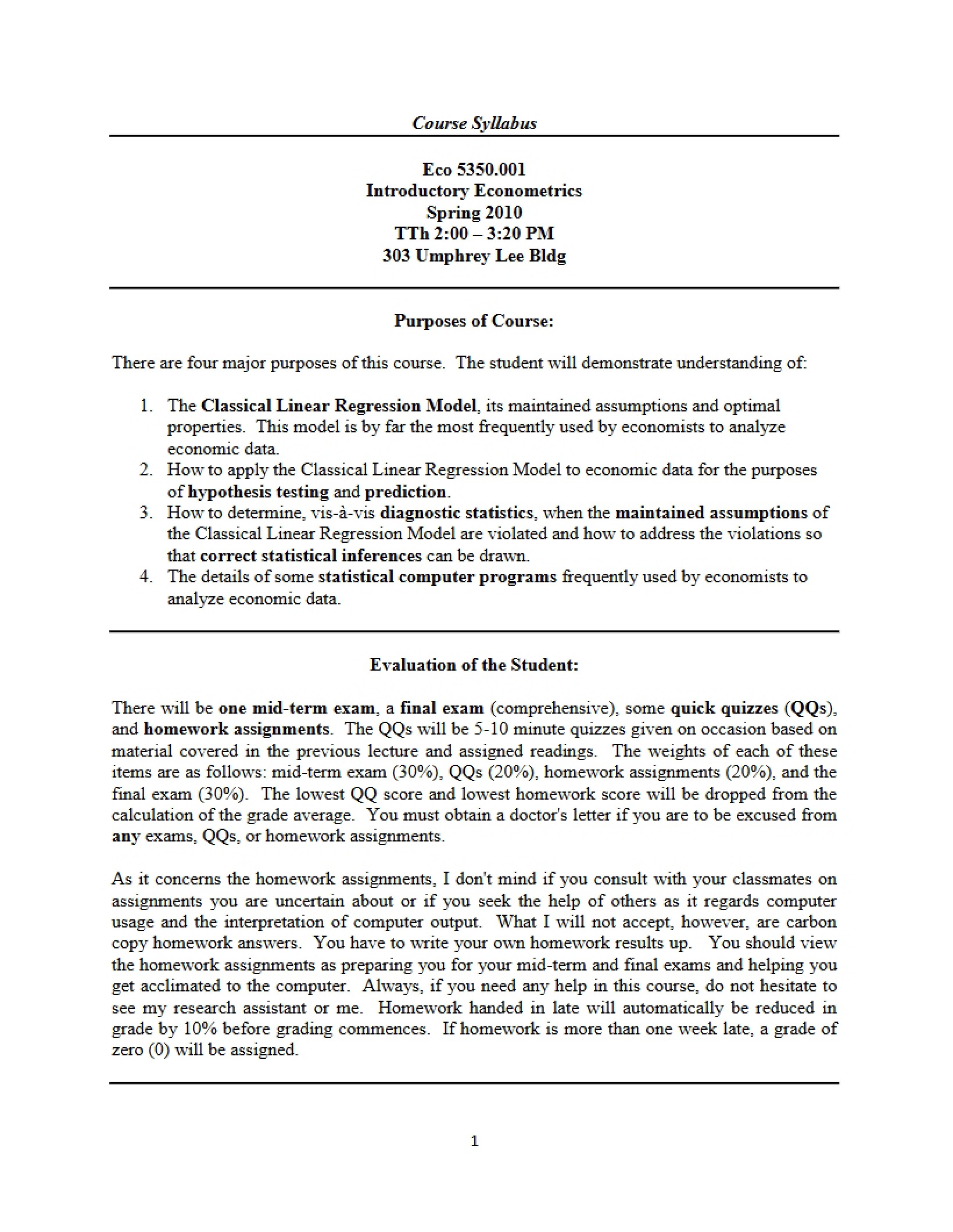 Econometrics Syllabus