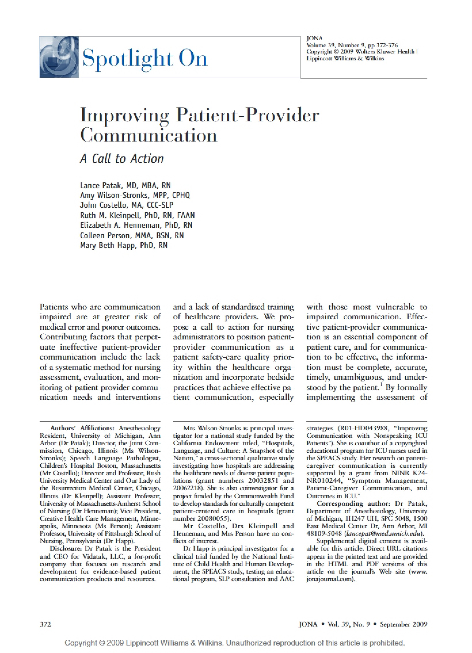Patient-Provider Communication Improvement