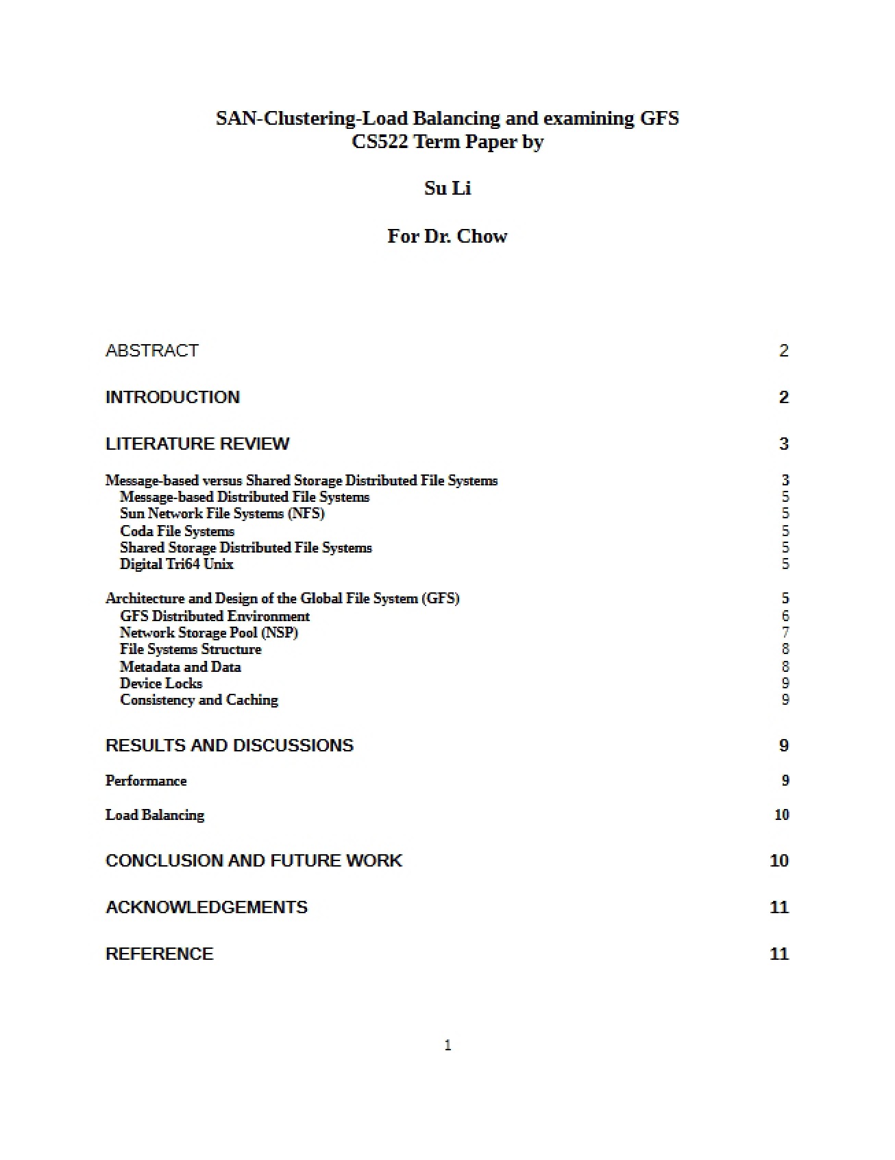 SAN, Clustering, Load Balancing, and GFS Examination