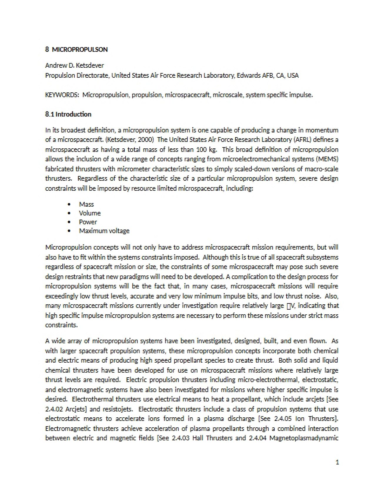 Concepts in Micropropulsion