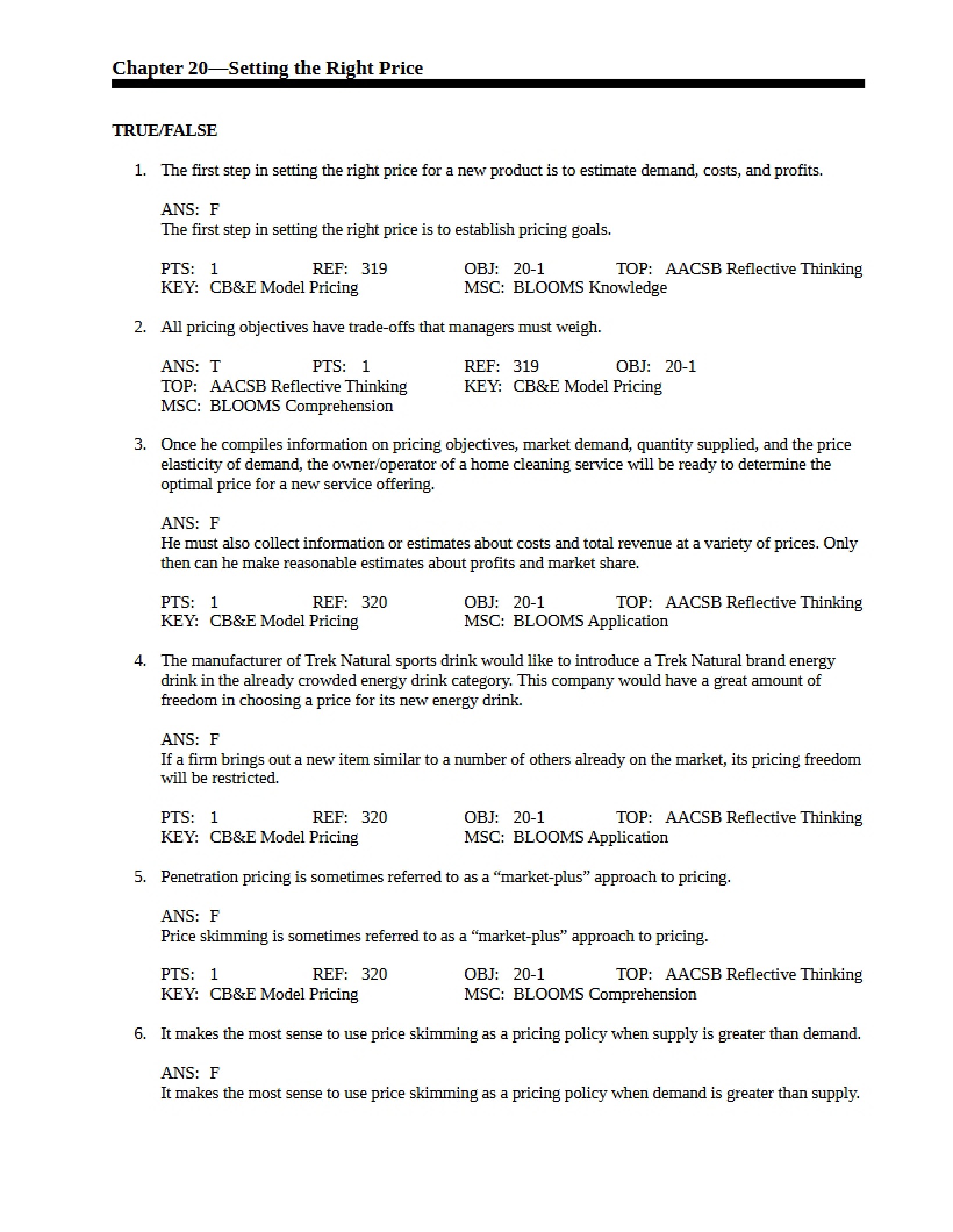 Setting the Right Price (Chapter 20)
