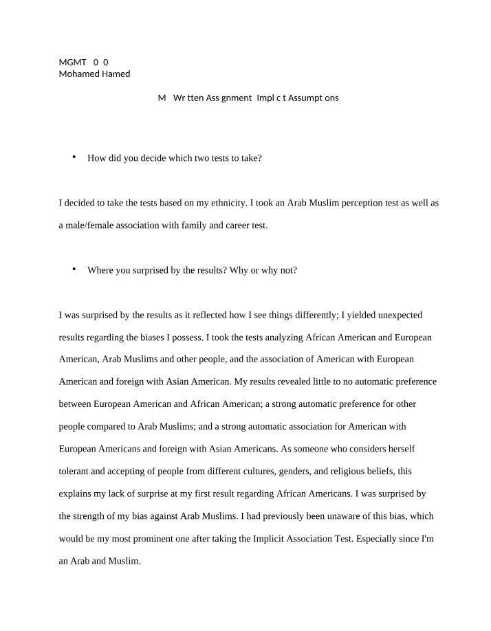 Written Assignment M2 - Implicit Assumptions