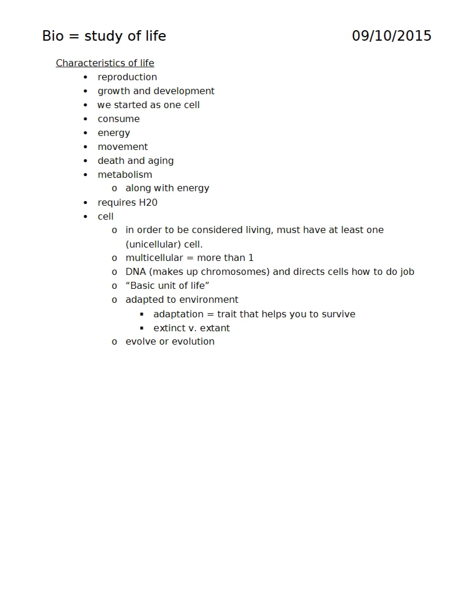 Life Characteristics