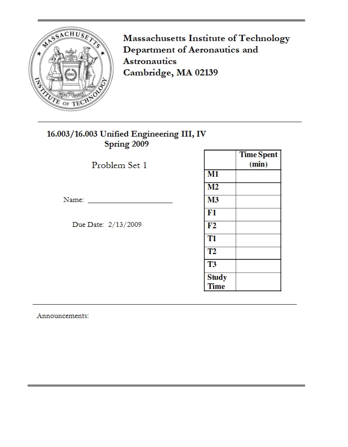 Set 1 Problems (16.003)