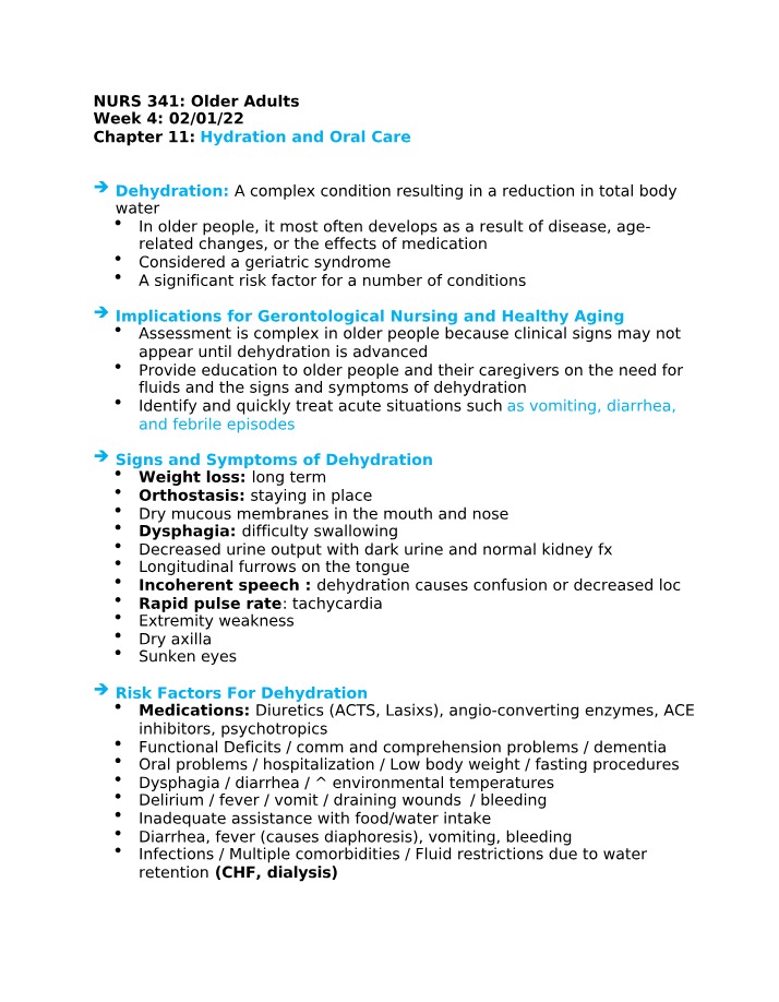 Oral Care and Hydration for Older Adults