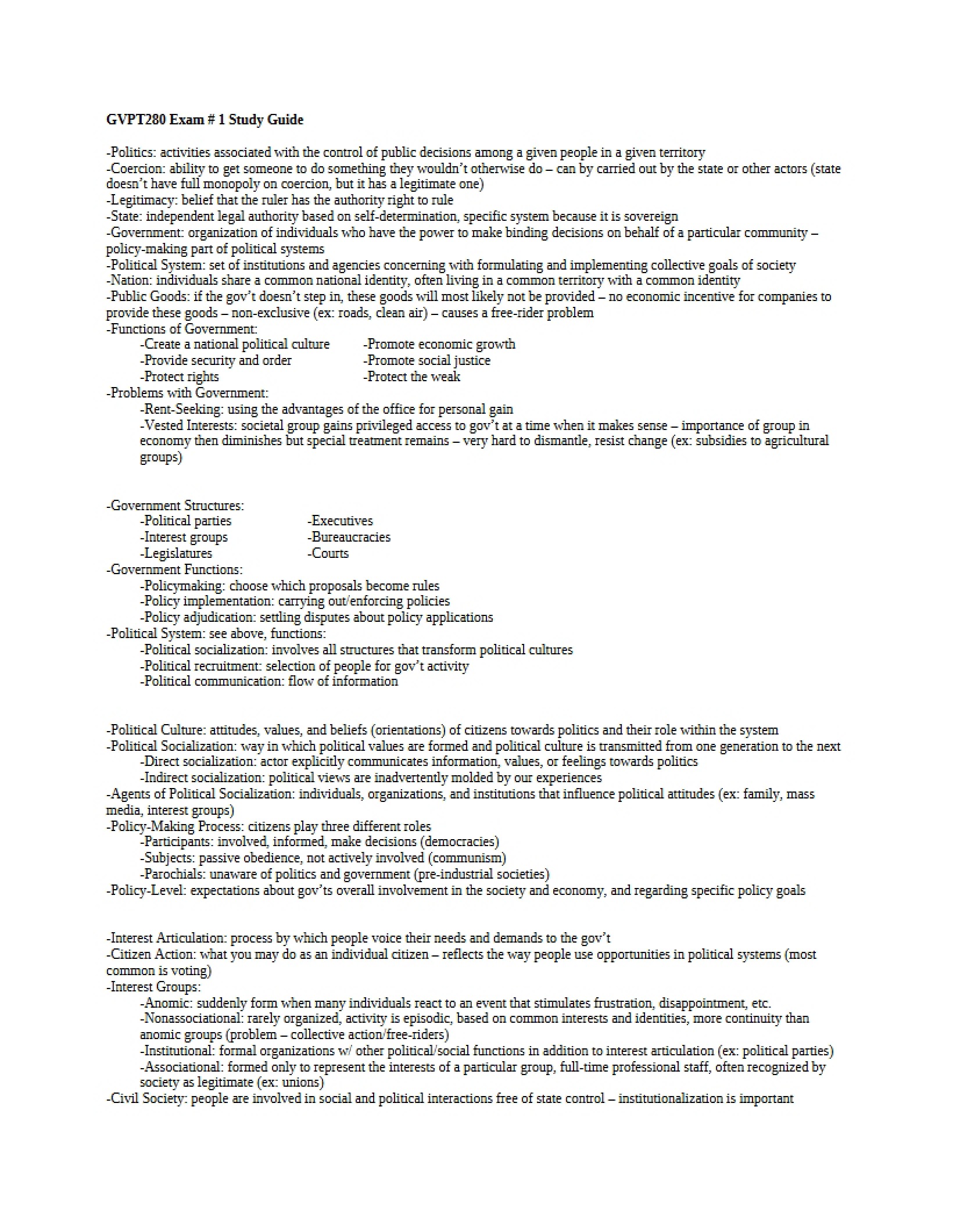 Study Guide for First Exam