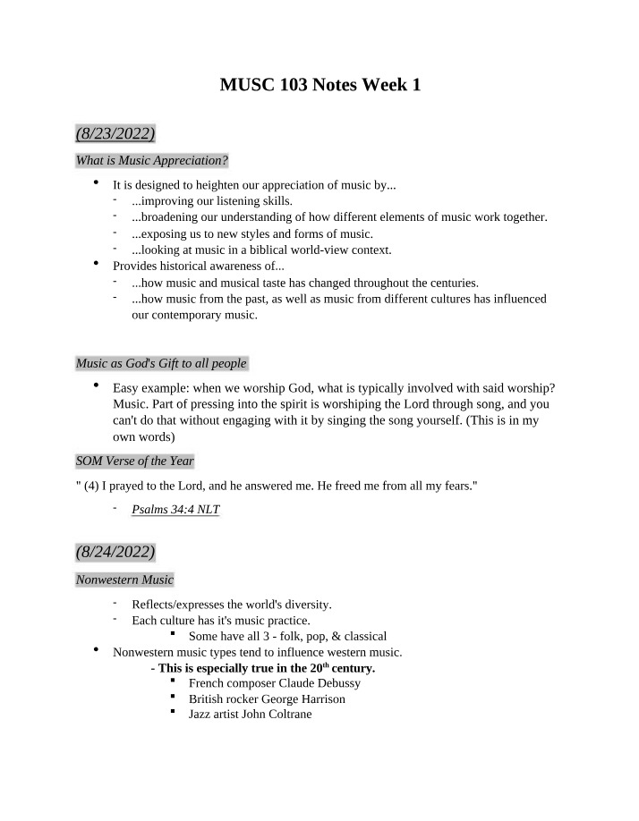 Music Appreciation 103 - Week 1 Notes