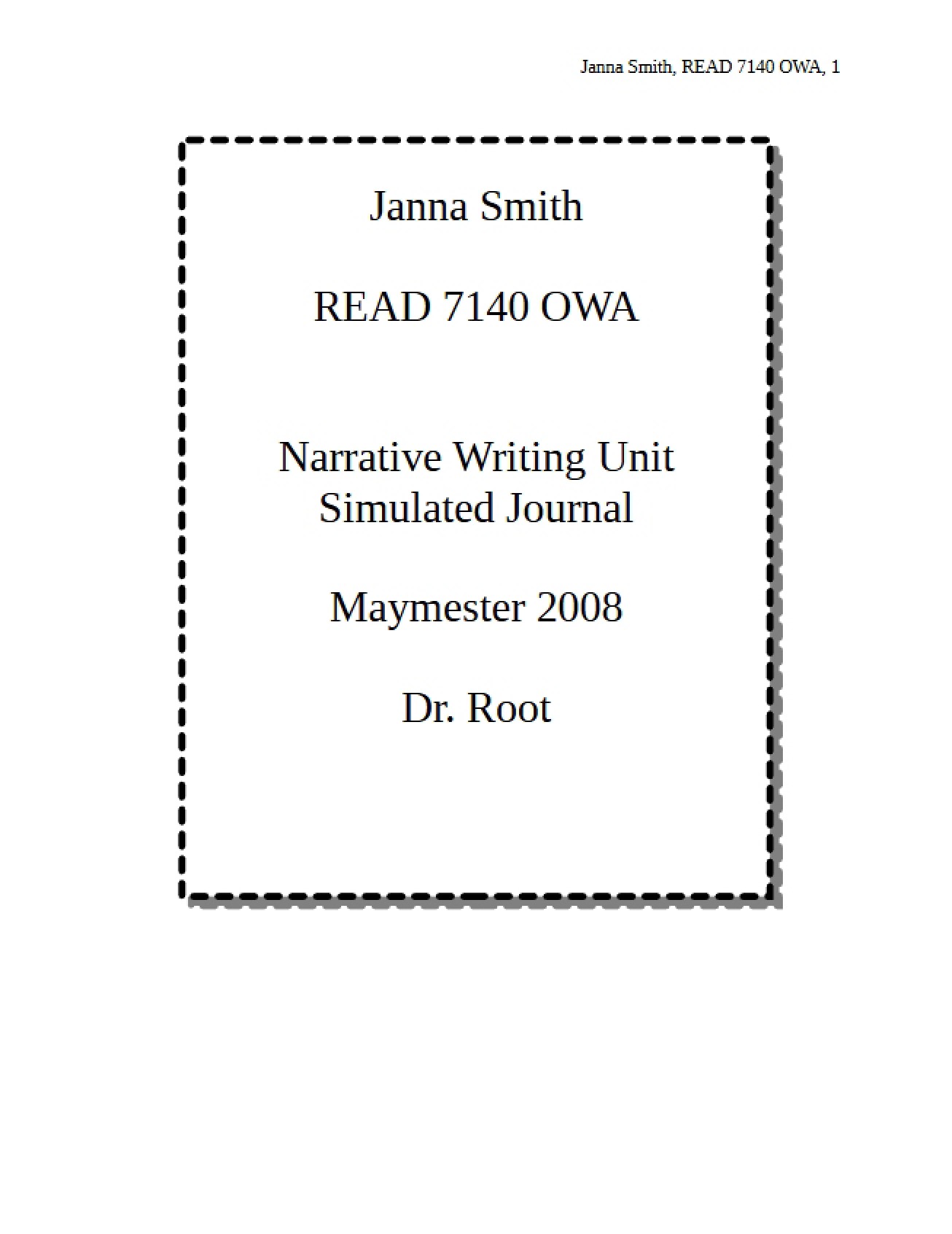 Unit on Narrative Writing - READ 7140
