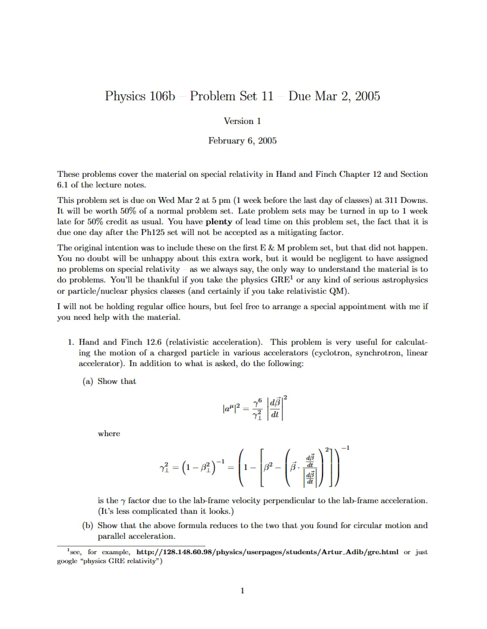 Eleventh Problem Set