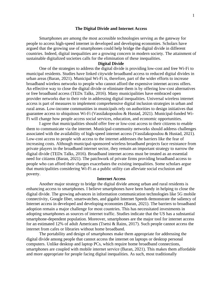 Internet Access and the Digital Divide