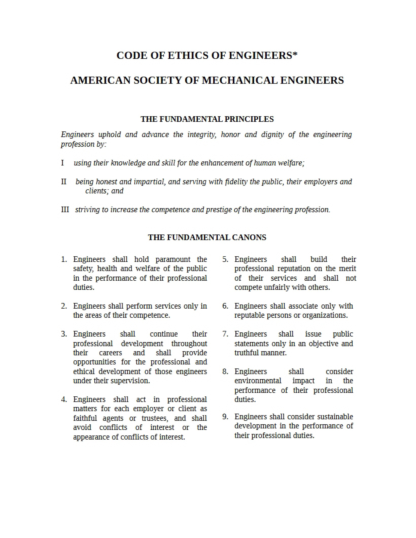 Engineer Code of Ethics