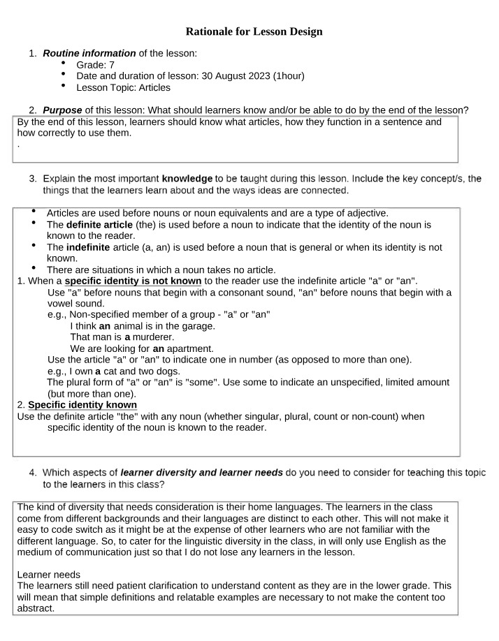 Grade 7 Lesson Plan - English Usage and Function