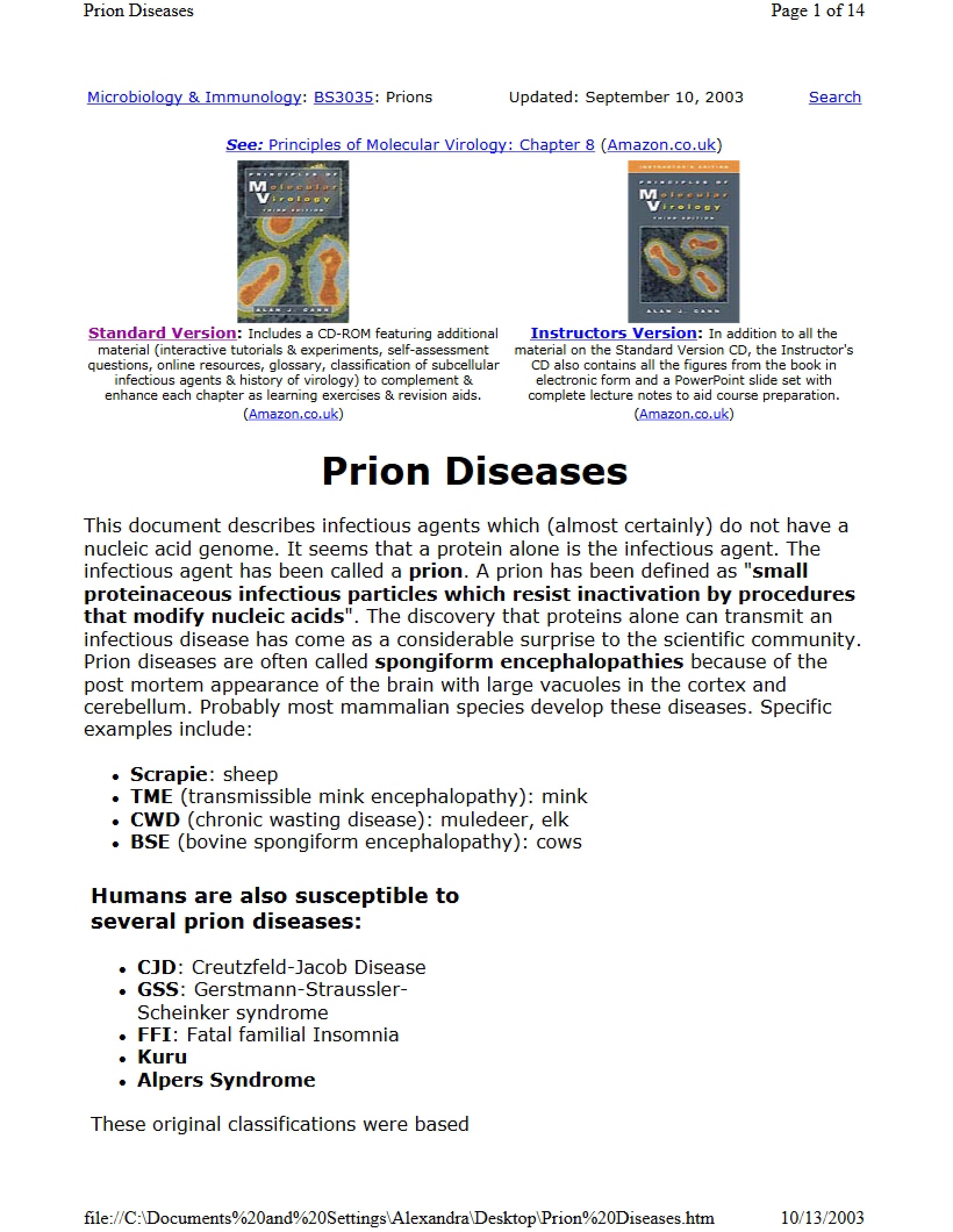 Diseases caused by Prions