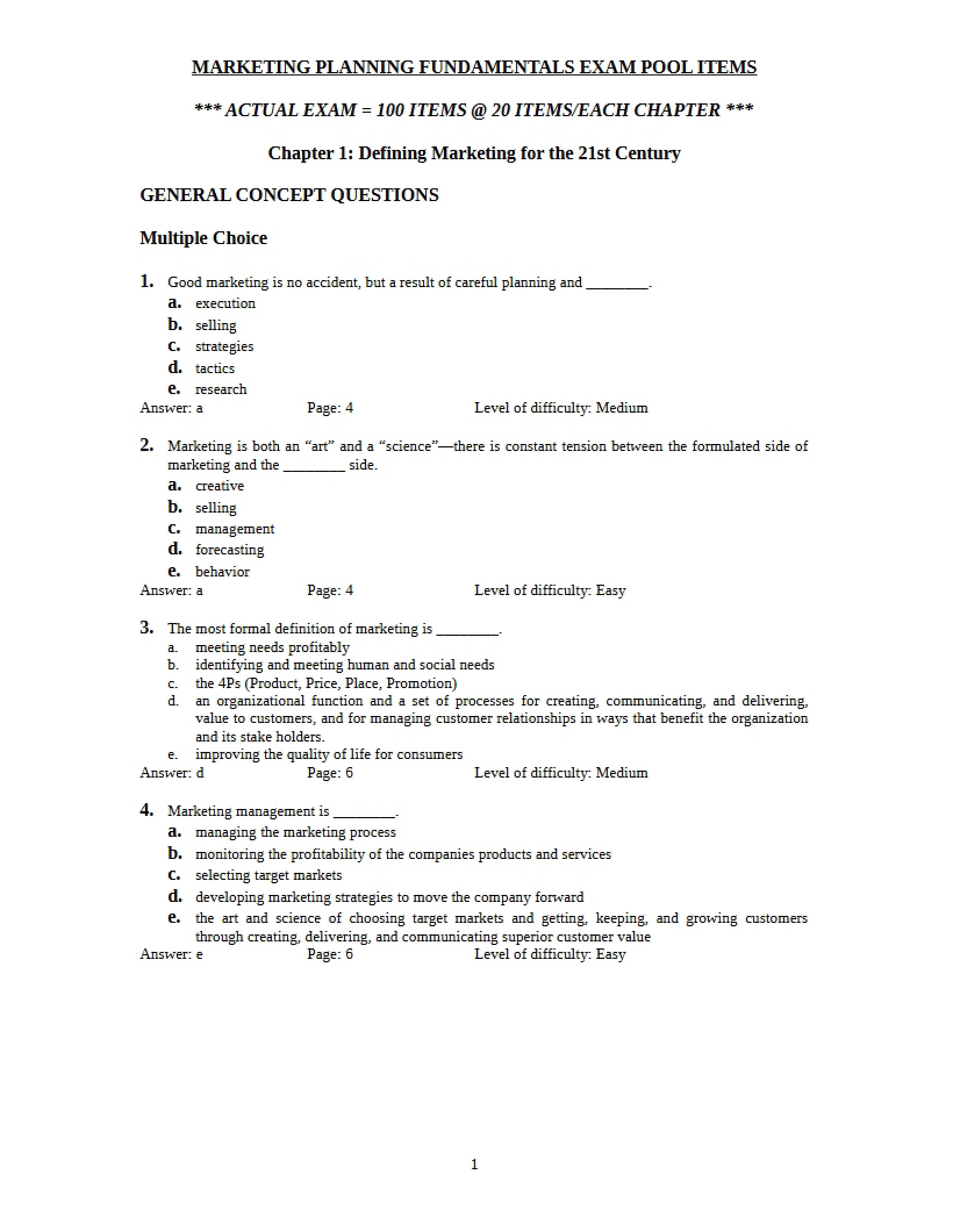Exam Pool for MKTG 4900