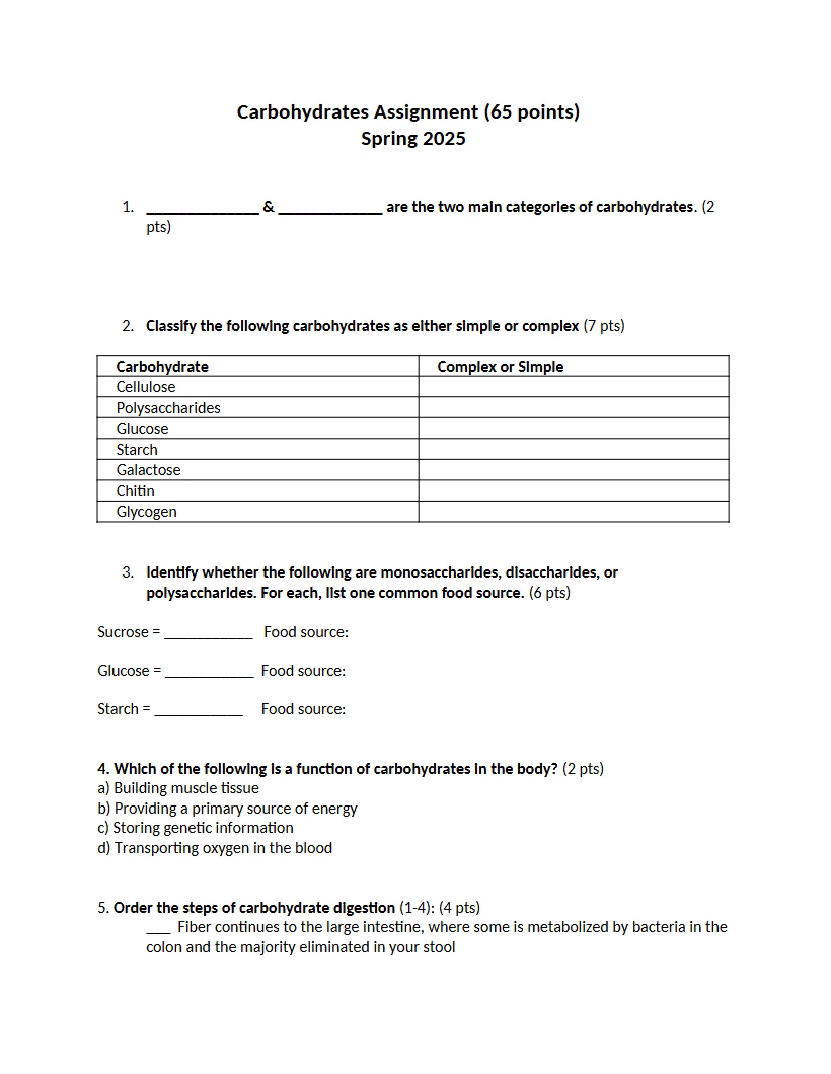 Assignment on Carbohydrates