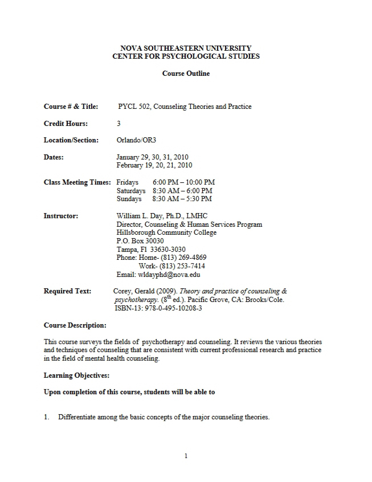 Theories of Counseling Syllabus