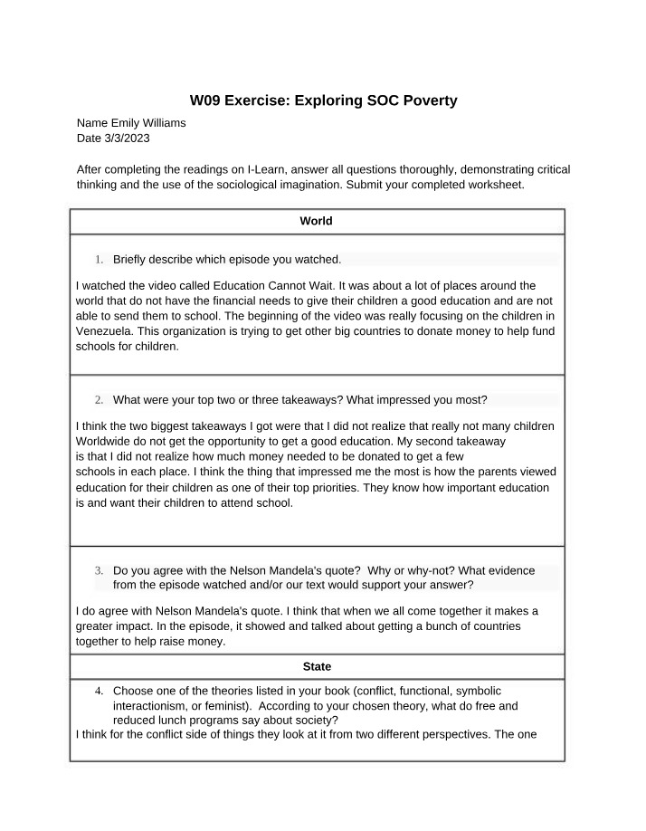 Week 9 Exercise - Poverty