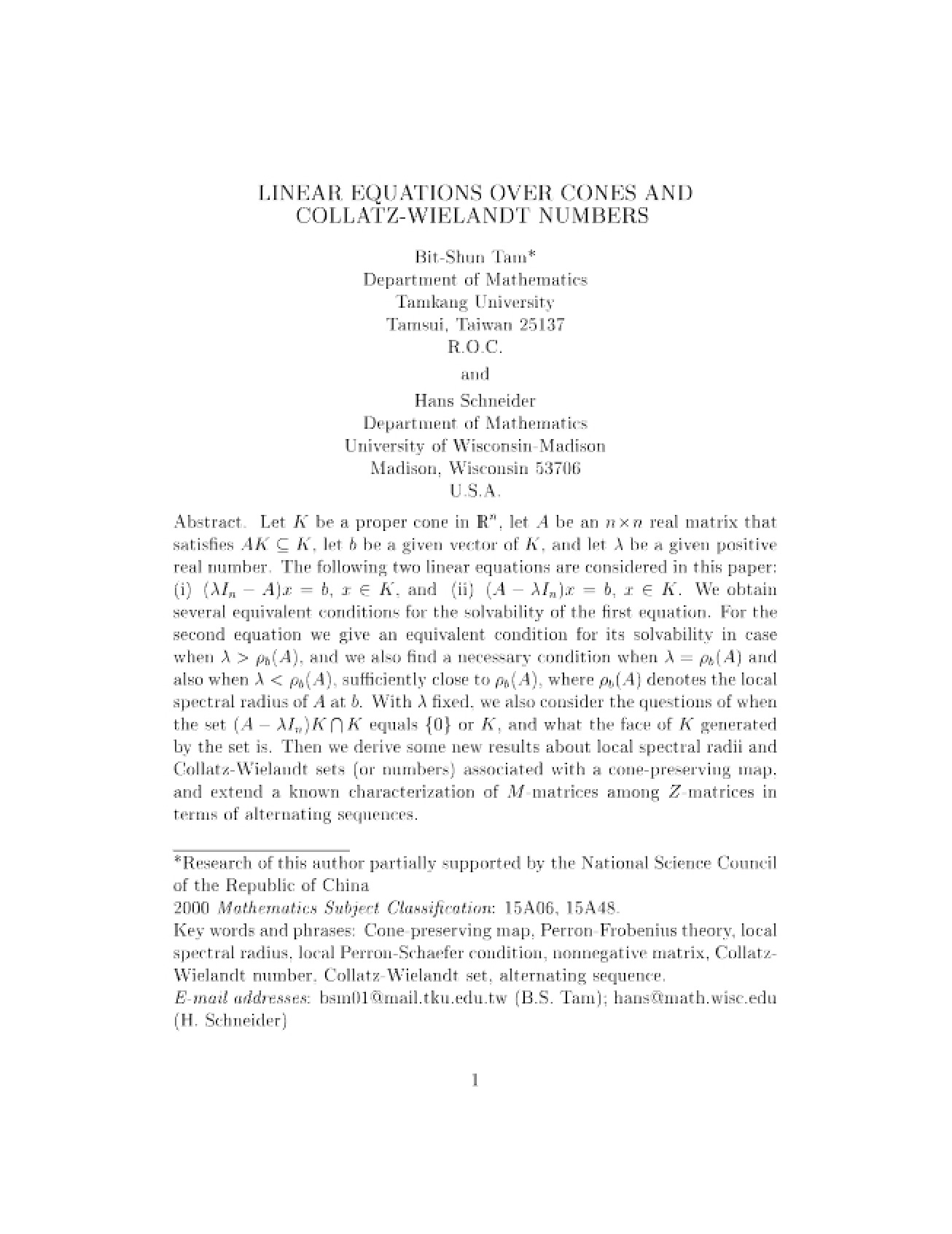 Collatz Wielandi Numbers and Linear Equations Over Cones