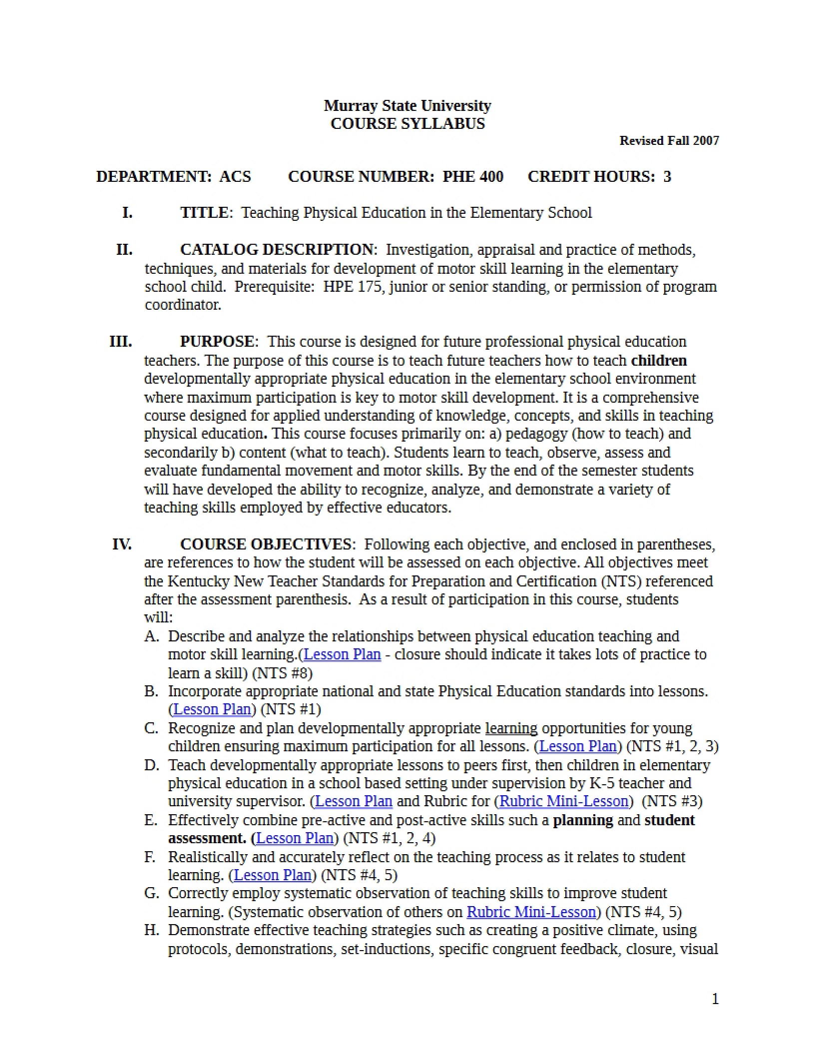 Syllabus - PHE 400