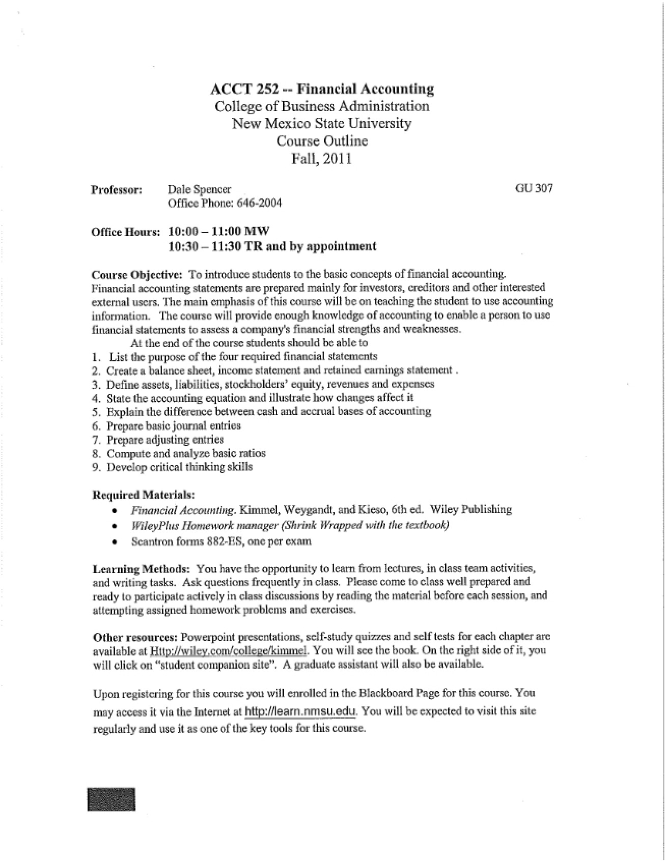 Syllabus and Course Information for Financial Accounting