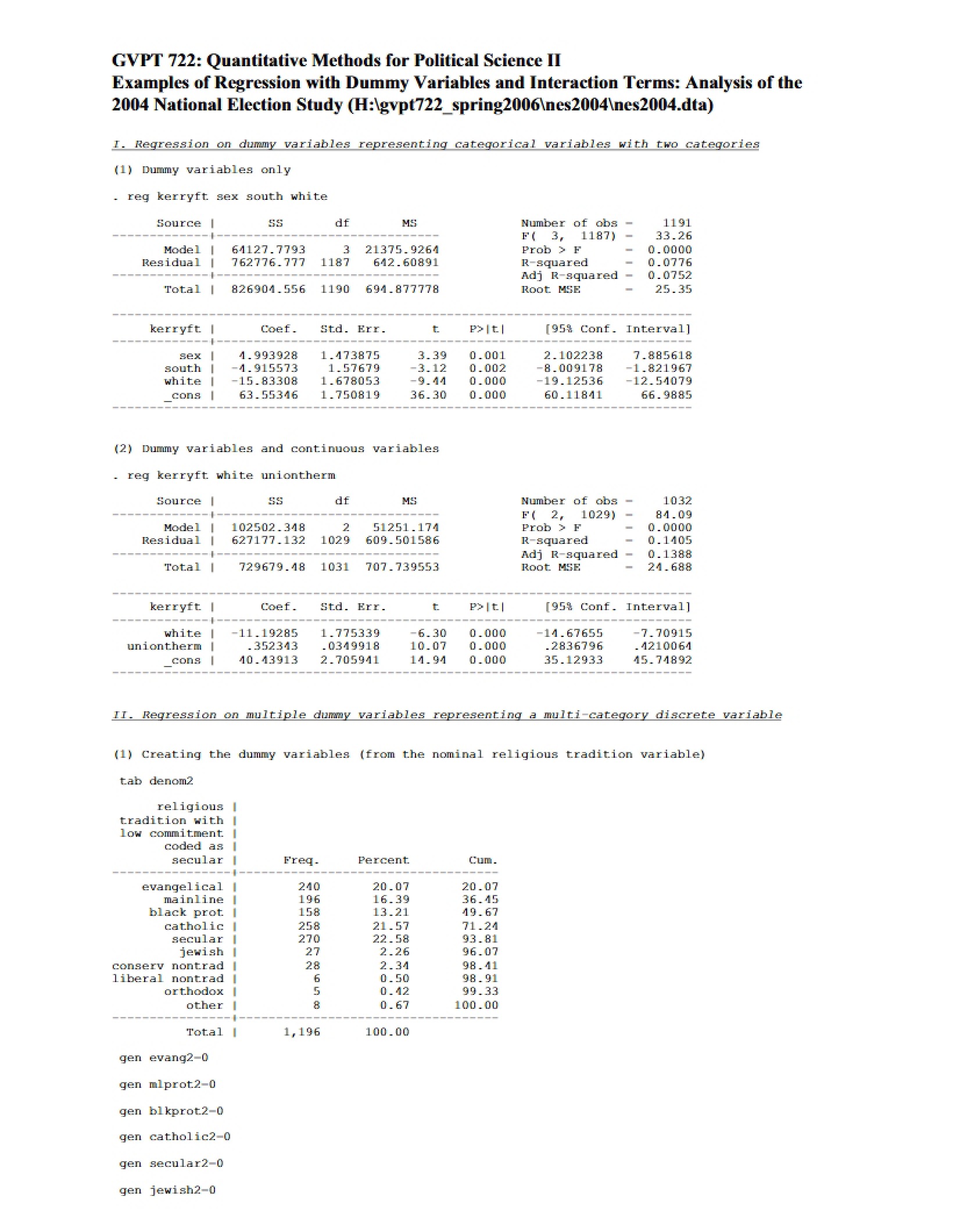 Regression Analysis using Interaction Terms and Dummy Variables