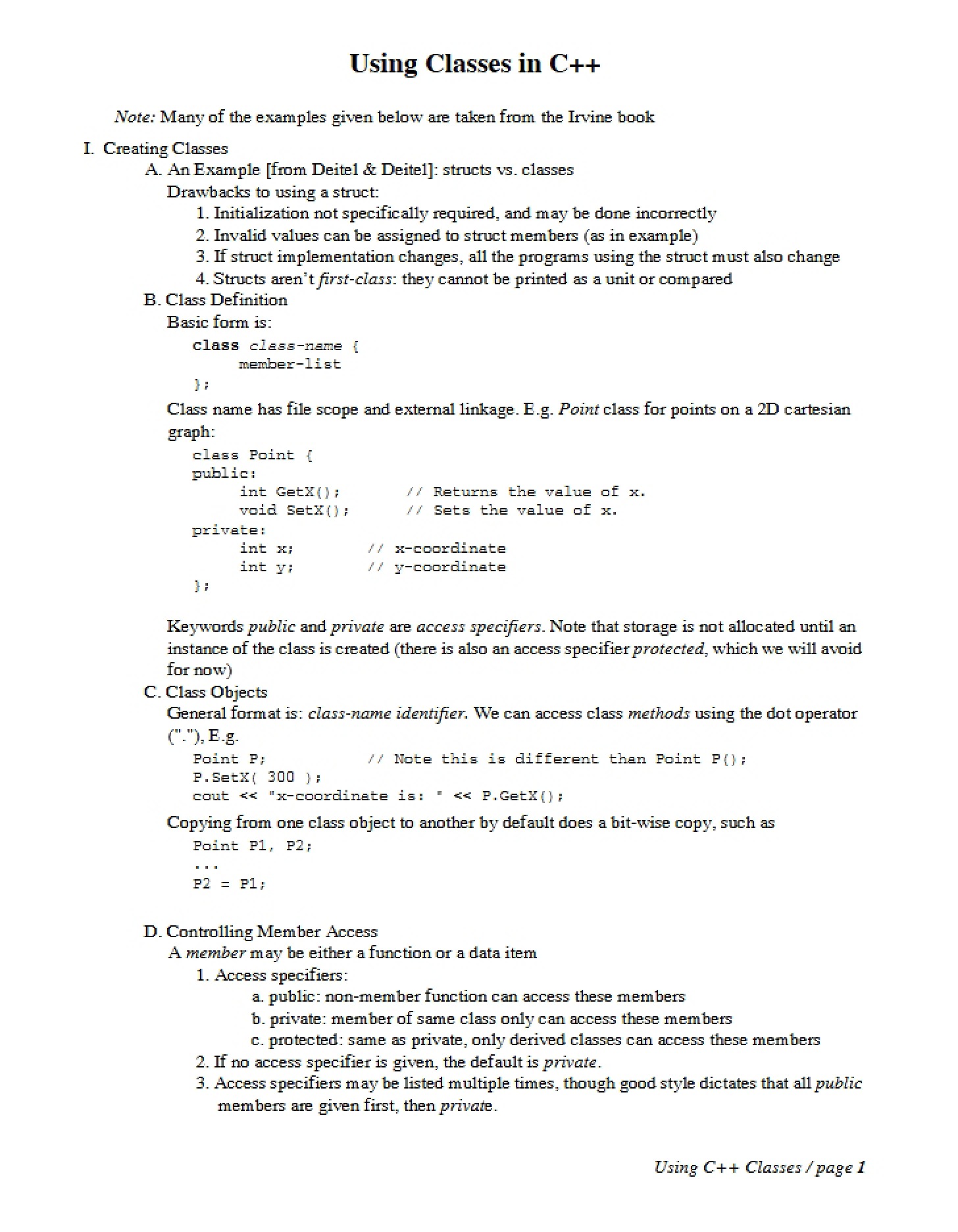 C++ Class Usage