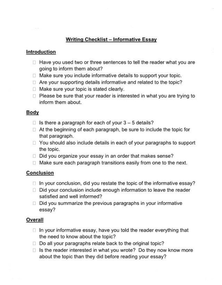 Informative Essay Writing Checklist