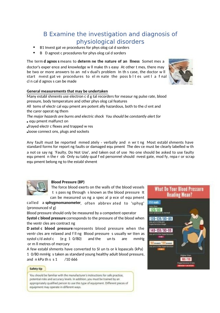 Investigative and Diagnostic Procedures for Physiological Disorders