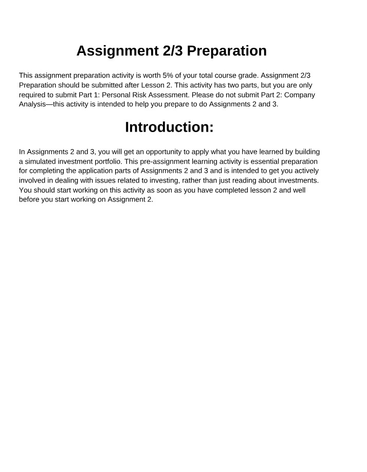 Preparation for Assignment 2-3