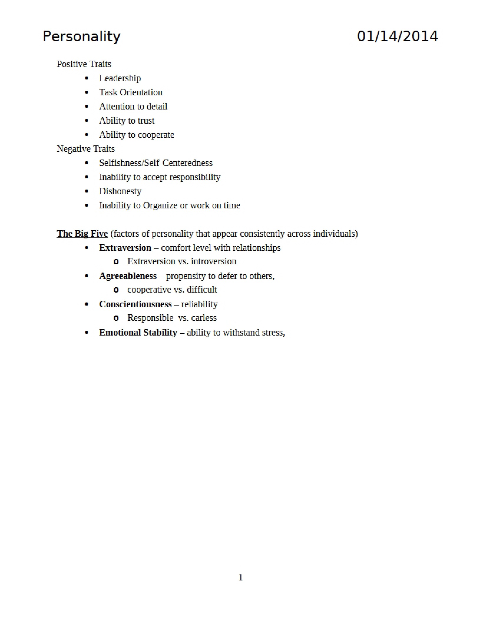 Personality Traits