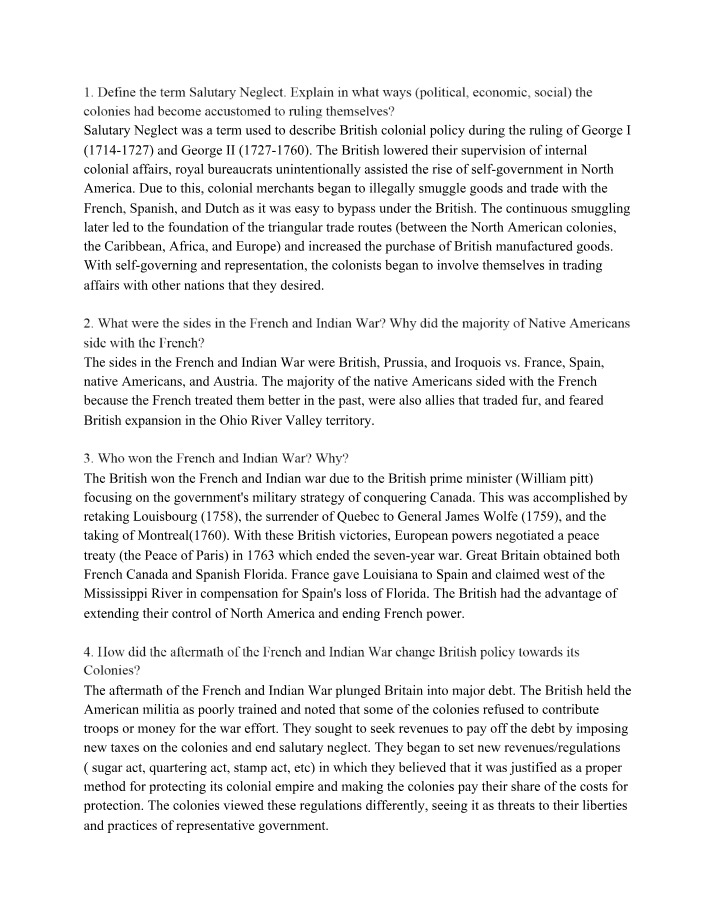 Colonial America - Salutary Neglect and Self-Government