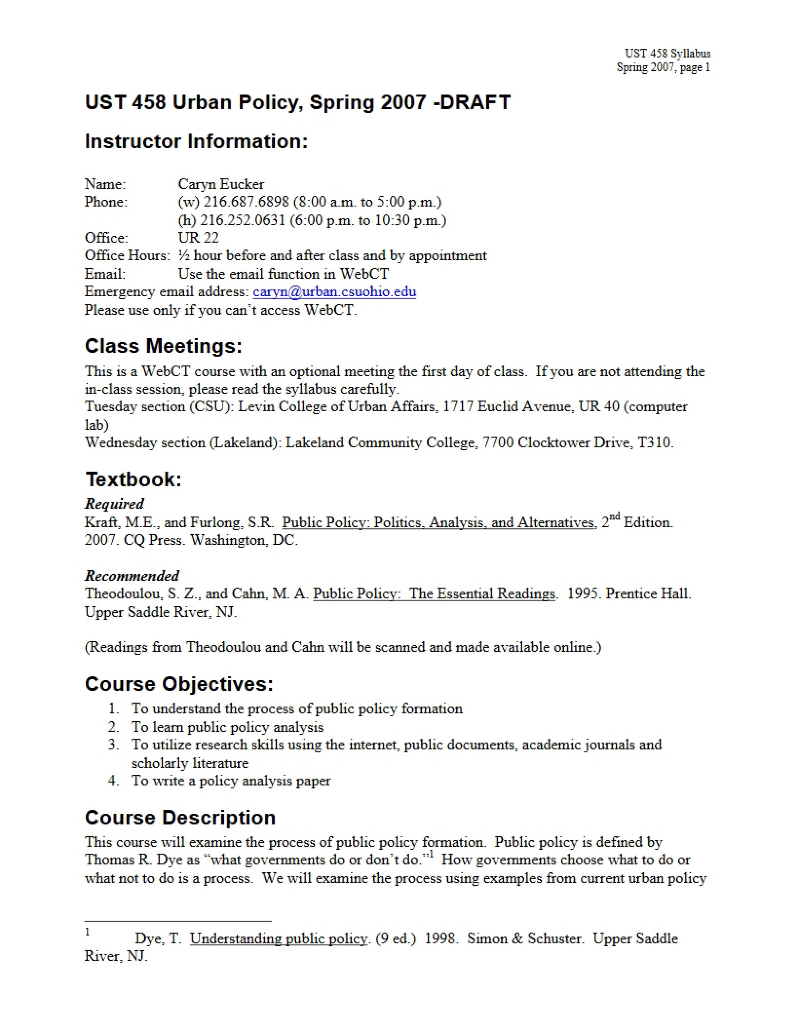 Urban Policy Course Guide
