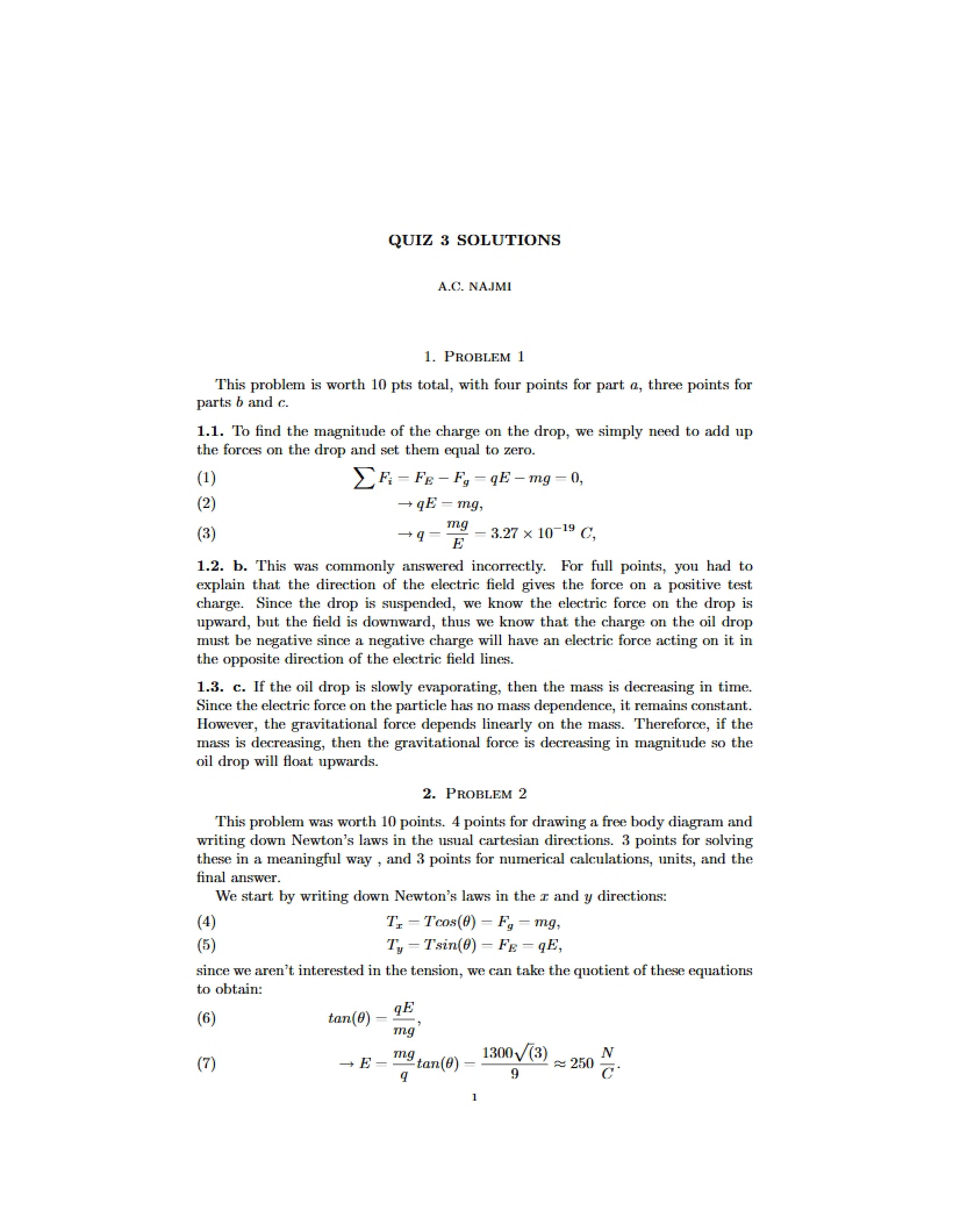 Solutions for Quiz 3