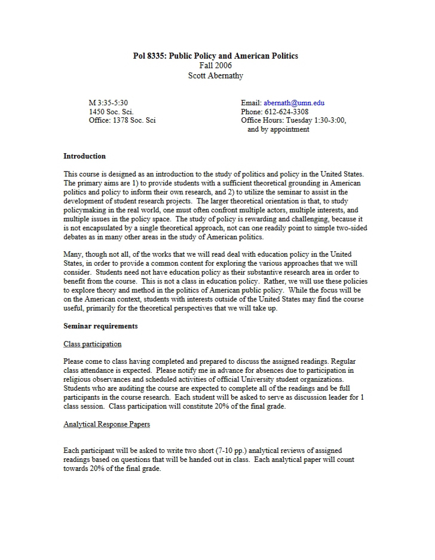 Class Syllabus
