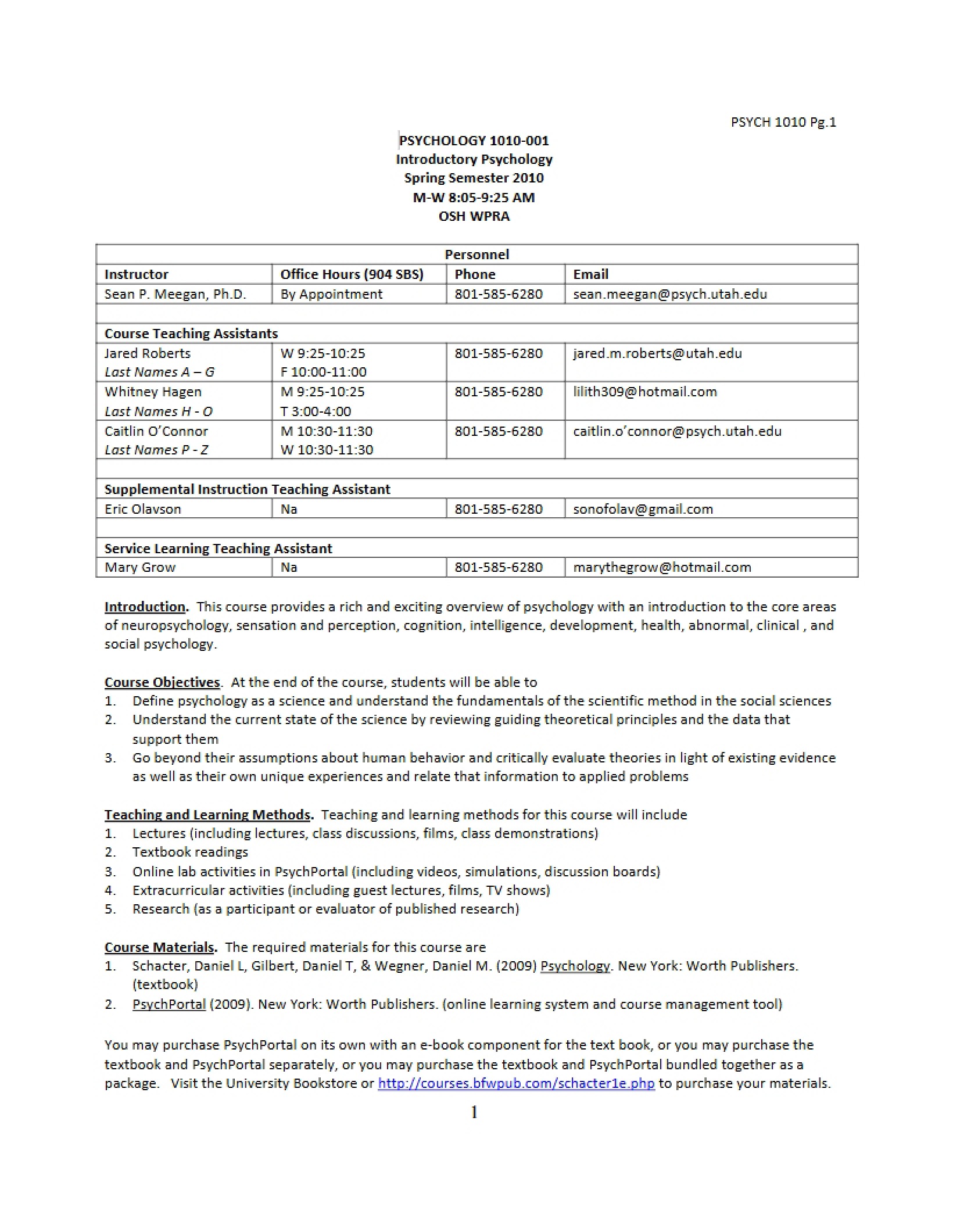 General Psychology Syllabus