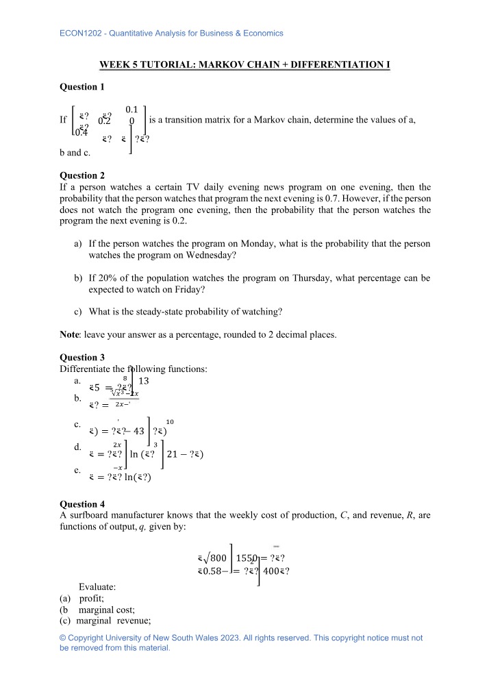 Tutorial Questions for Week 5