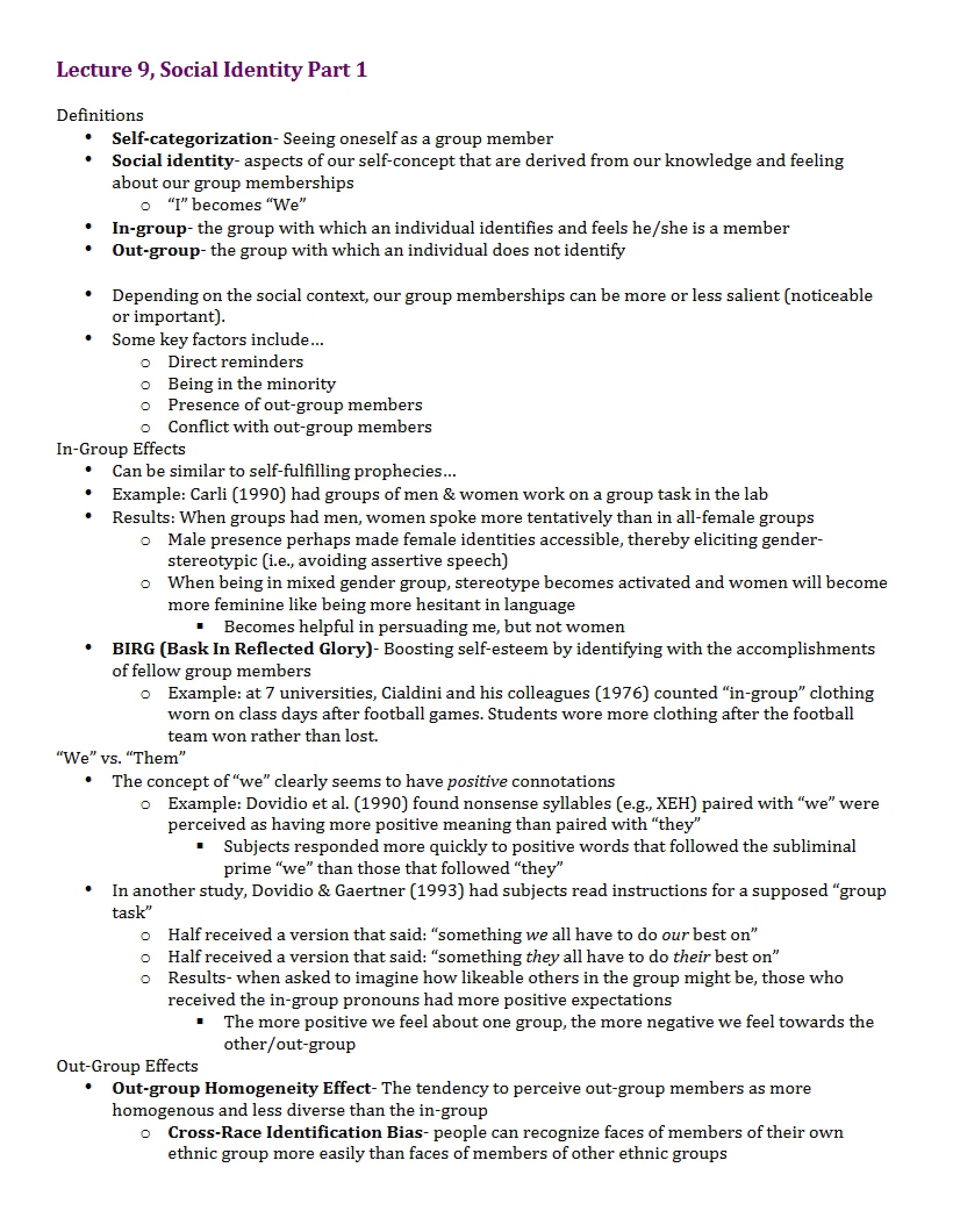 Social Identity Part 1 (Lecture 9)