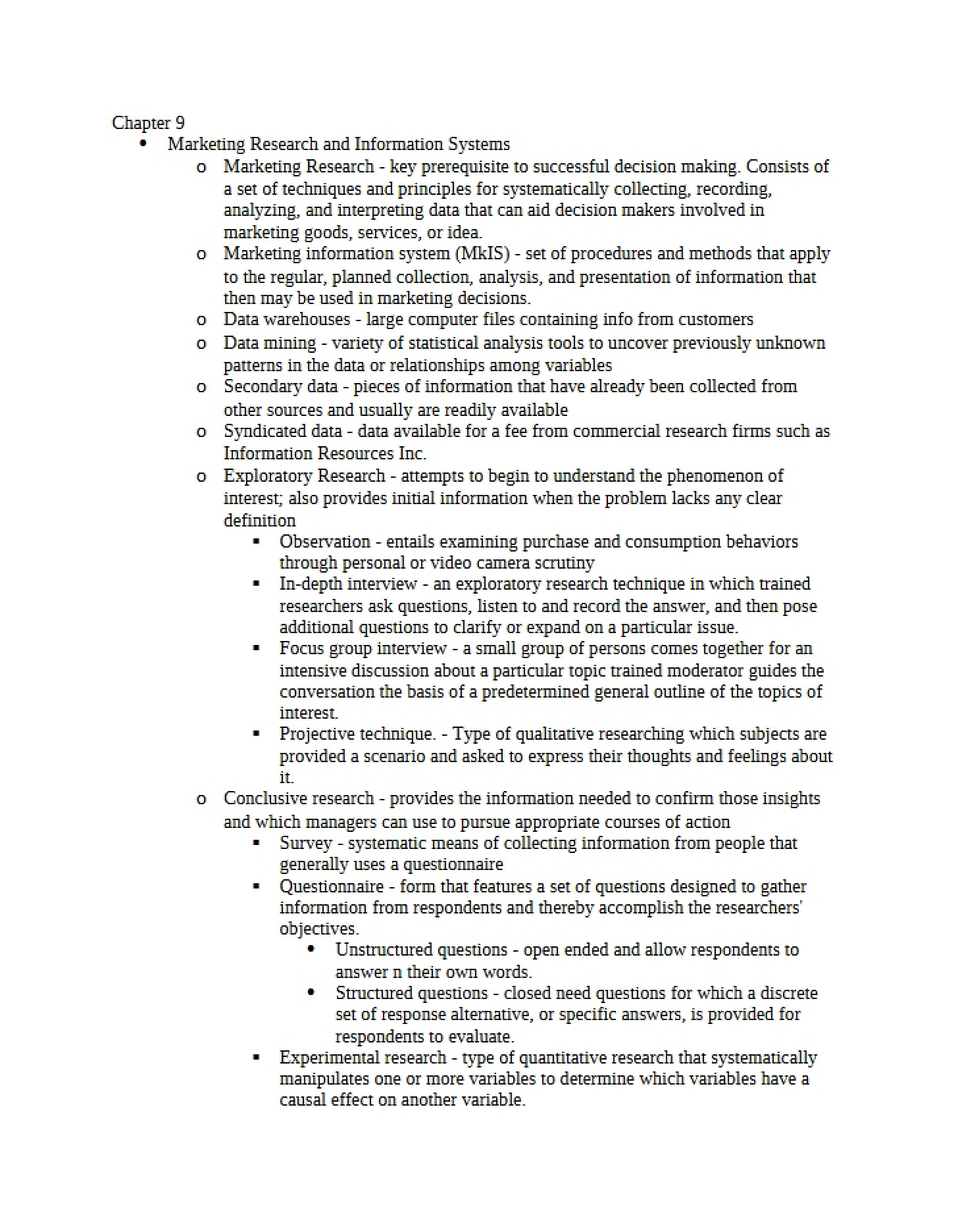 Info Systems and Marketing Research Chapter 9