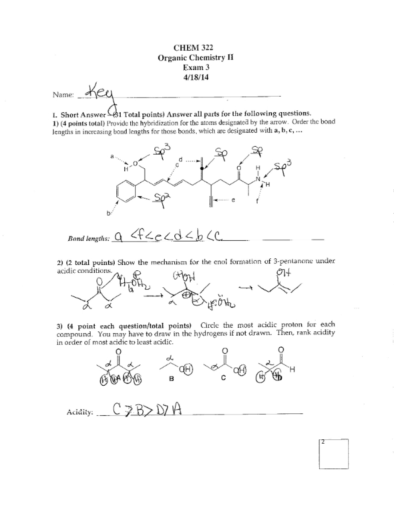 Organic Chemistry II - Exam 3 Solutions (2014)