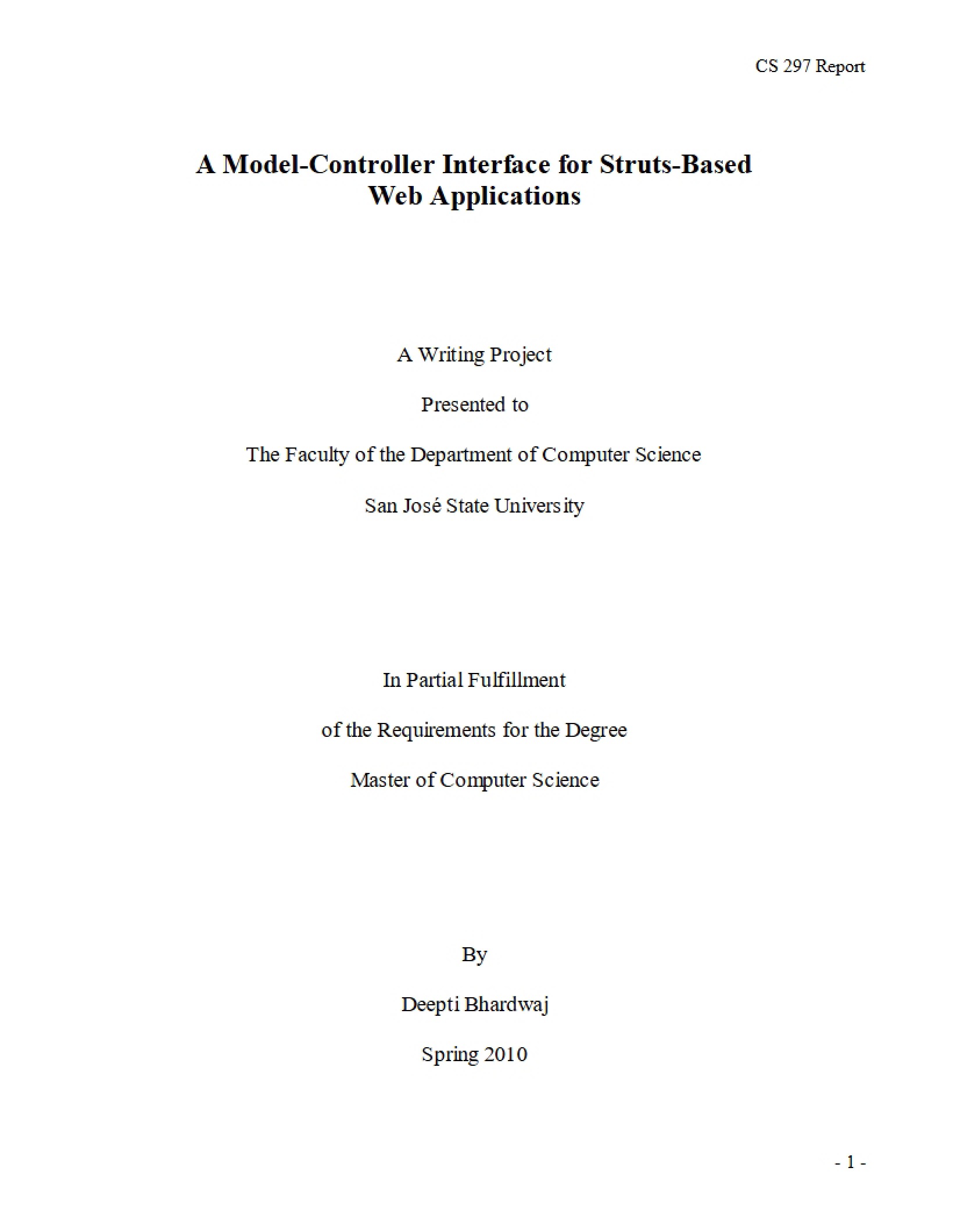 Struts-Based Web Applications Model-Controller Interface