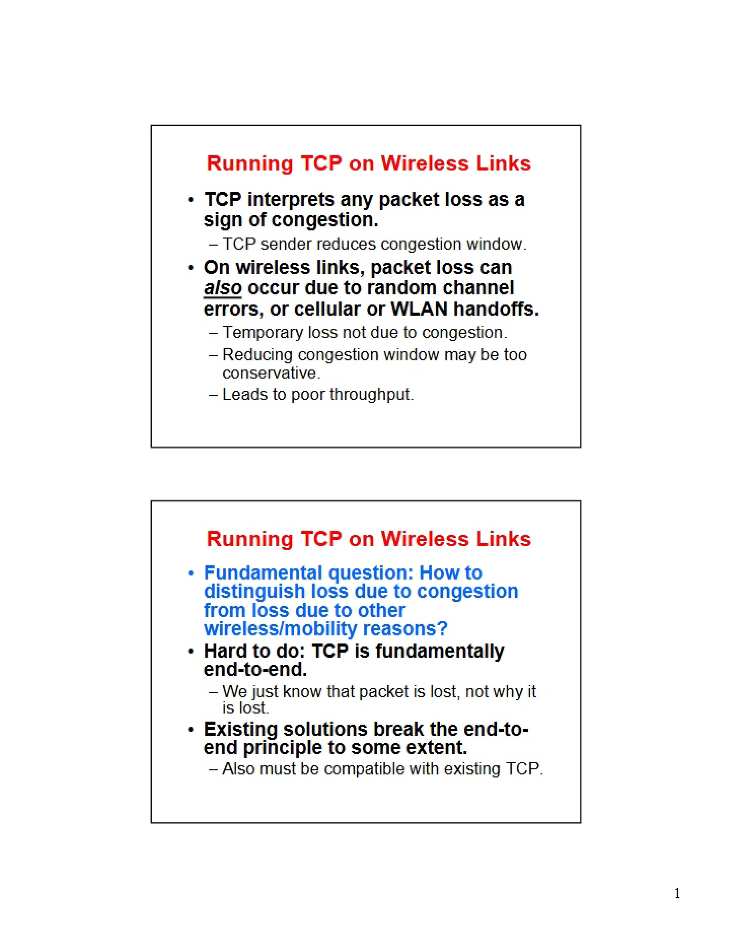 TCP on Wireless Links