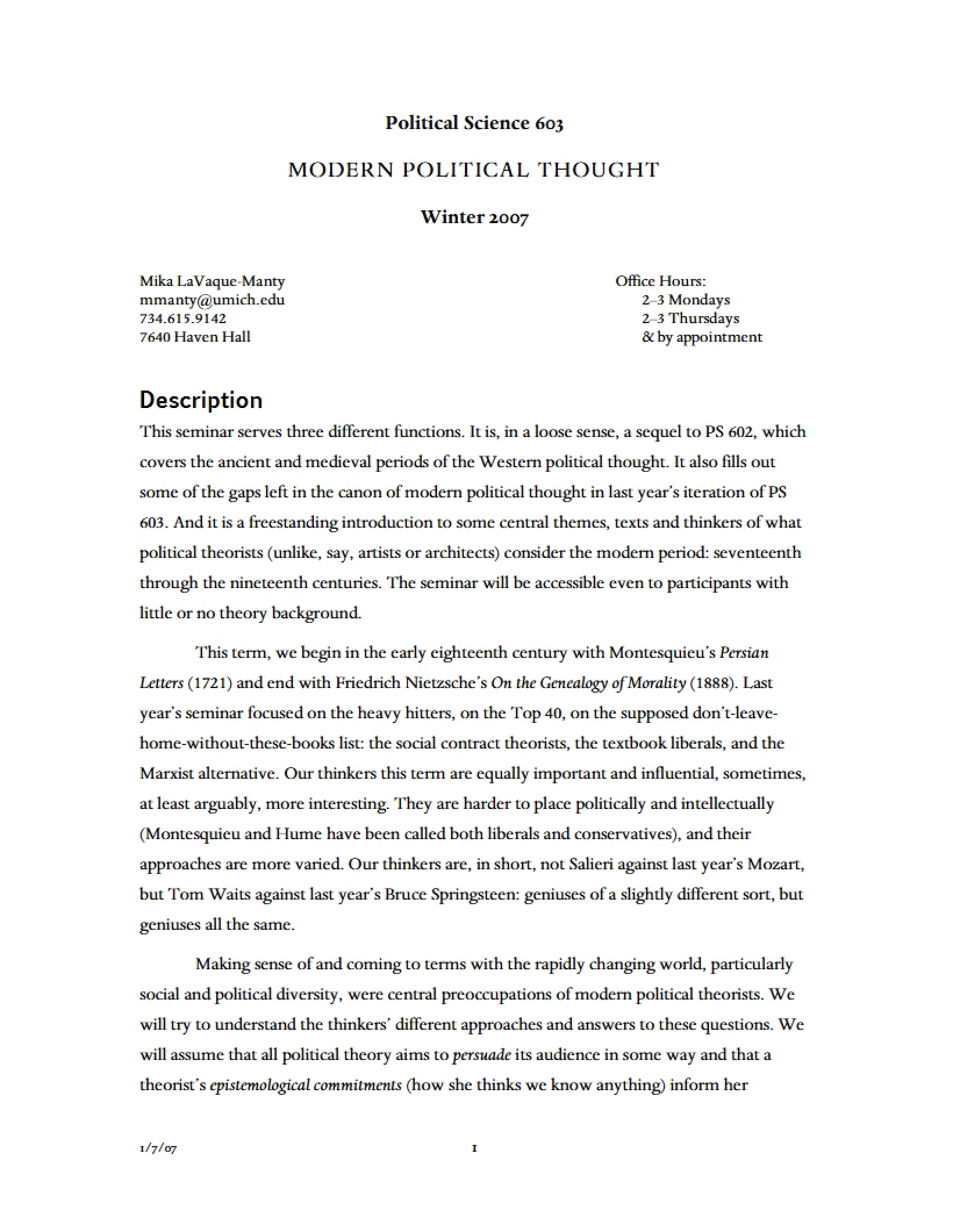 Modern Political Thought Syllabus