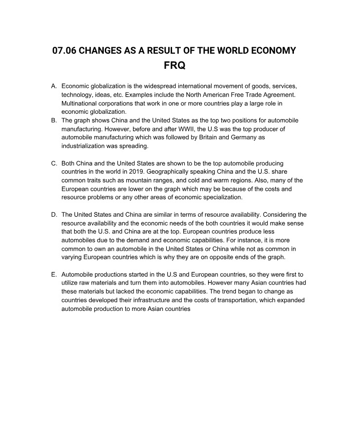 Economic Globalization's Impact on Automobile Manufacturing