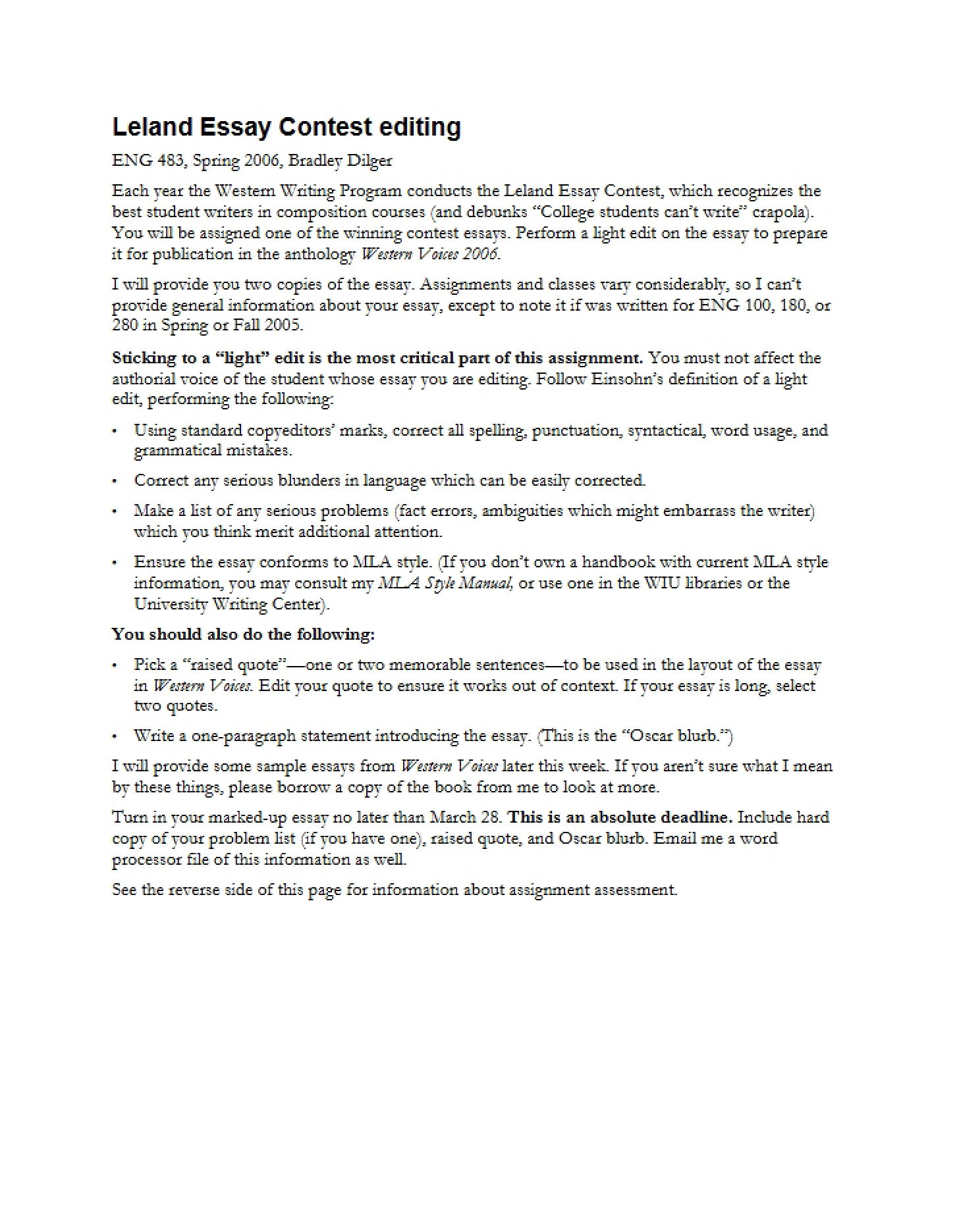Essay by Leland