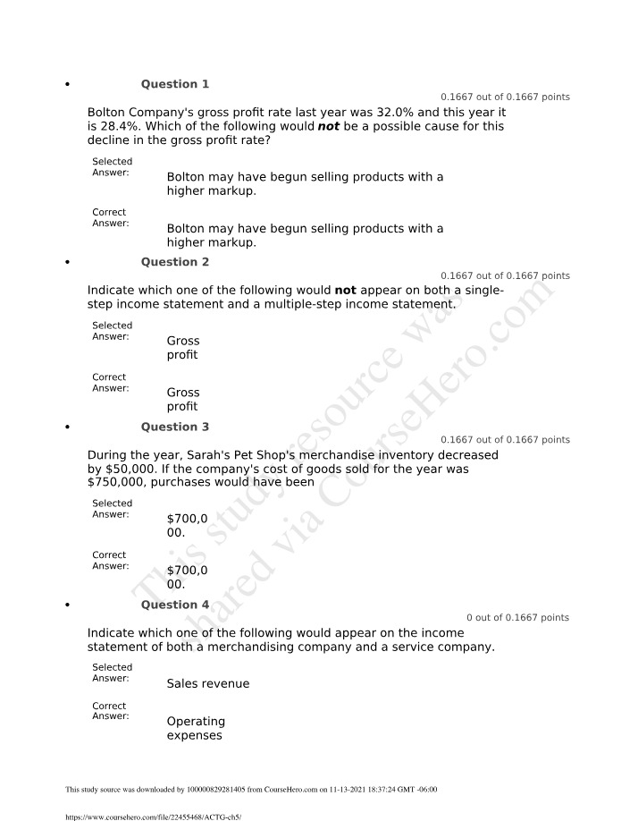 Week 3 Quiz for ACCT