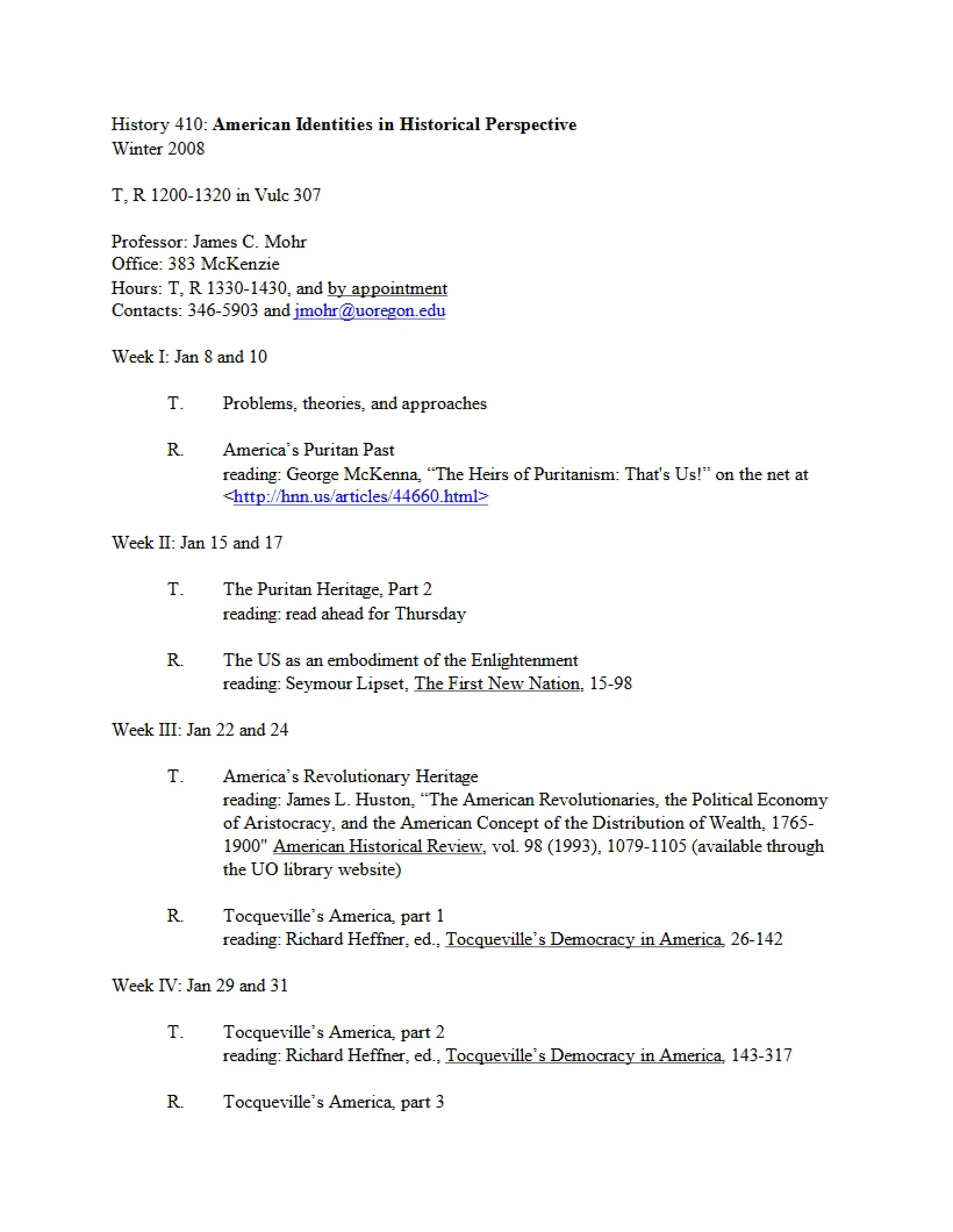 History of UO Vets Syllabus