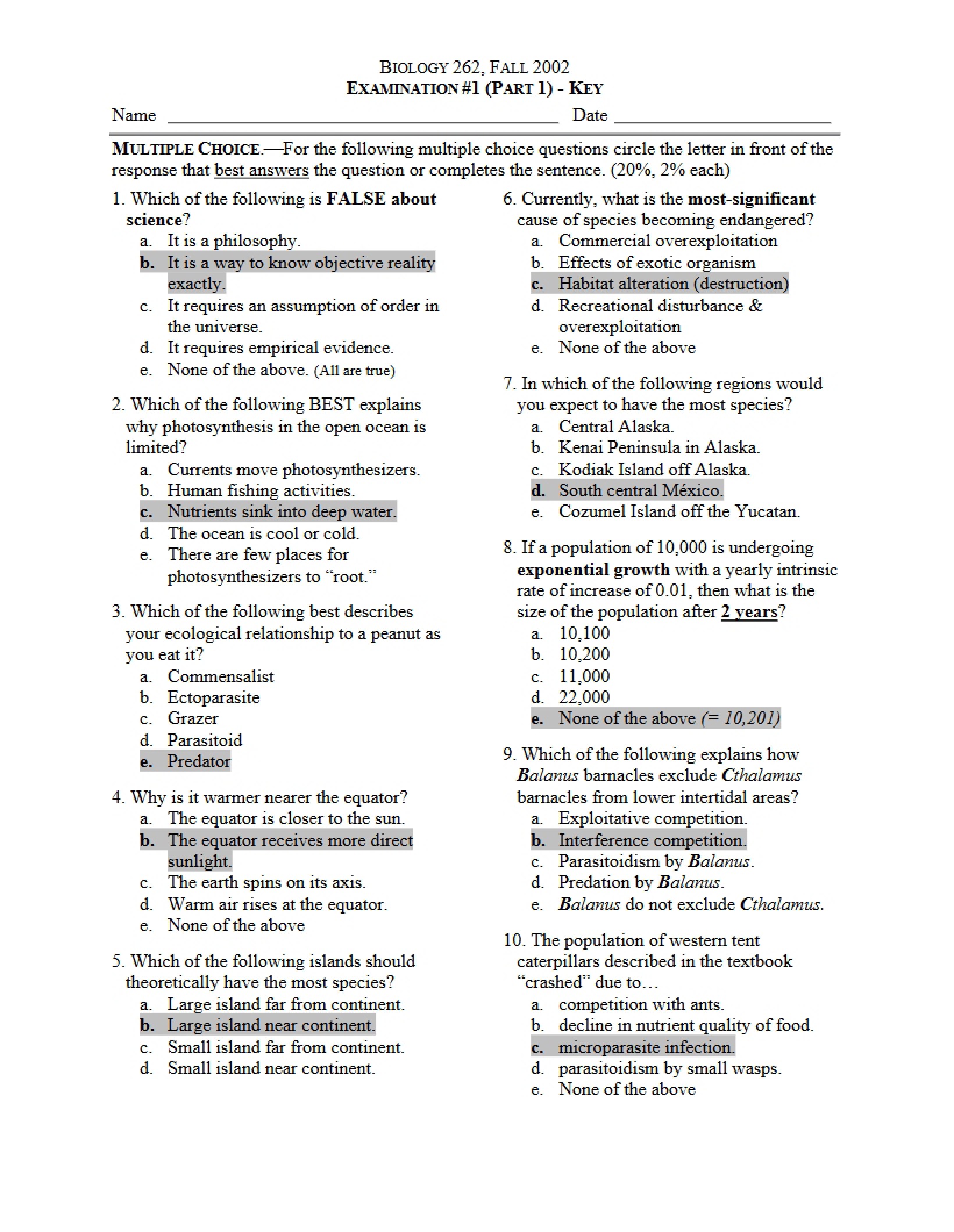 Examination for Principles of Biology (34)