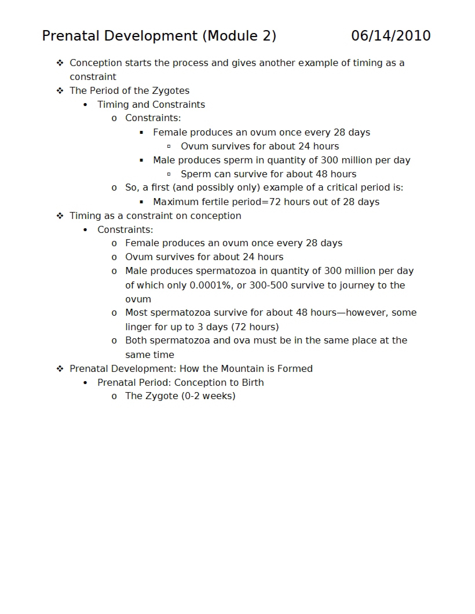 Module 2 regarding Prenatal Development
