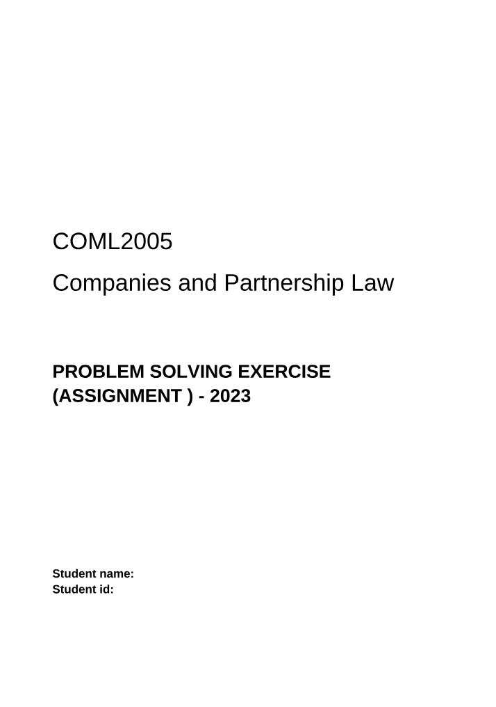 Problem Solving Exercise for Companies and Partnership Law