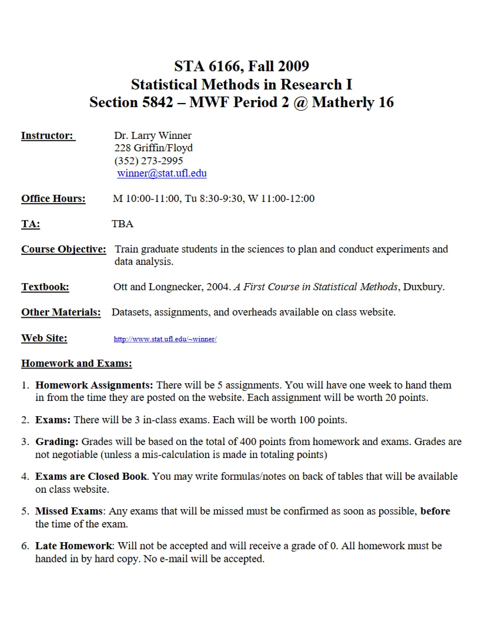 Statistical Research Methods I